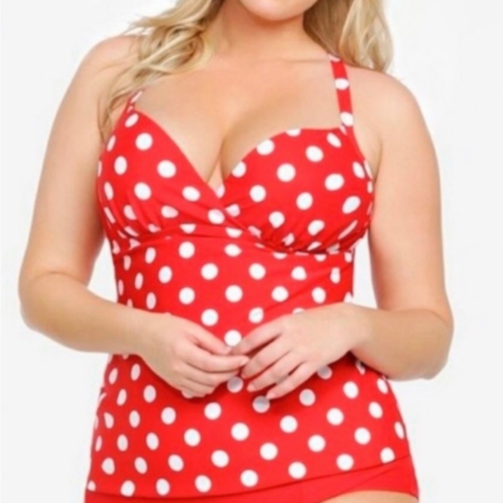 Torrid Red White Polka Dot Pinup Tankini Swim Top 2X